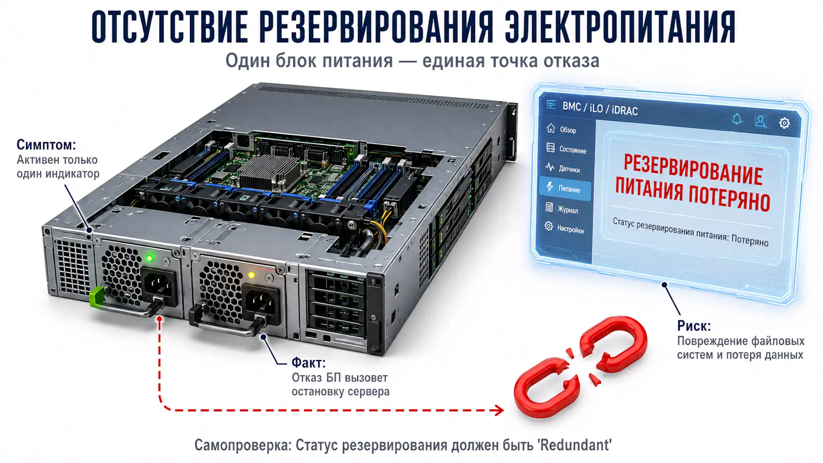 Отсутствует резервирование электропитания серверного оборудования - изображение блока питания