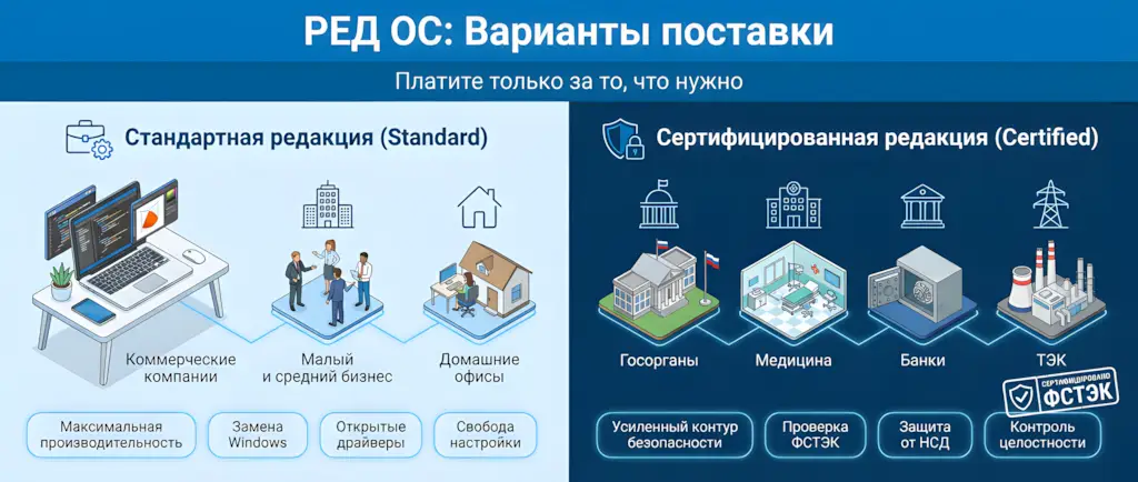 Схема вариантов поставки РЕД ОС - стандартная редакция и сертифицированная