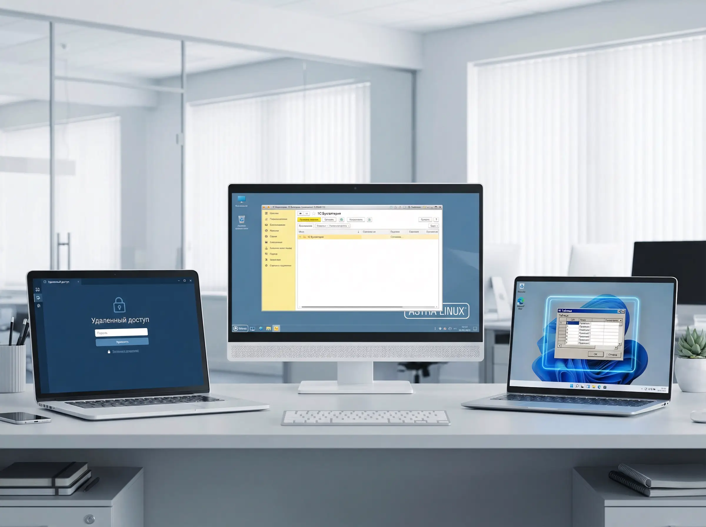 Работа в 1С на Astra Linux и удаленный доступ на разных компьютерах в офисе.