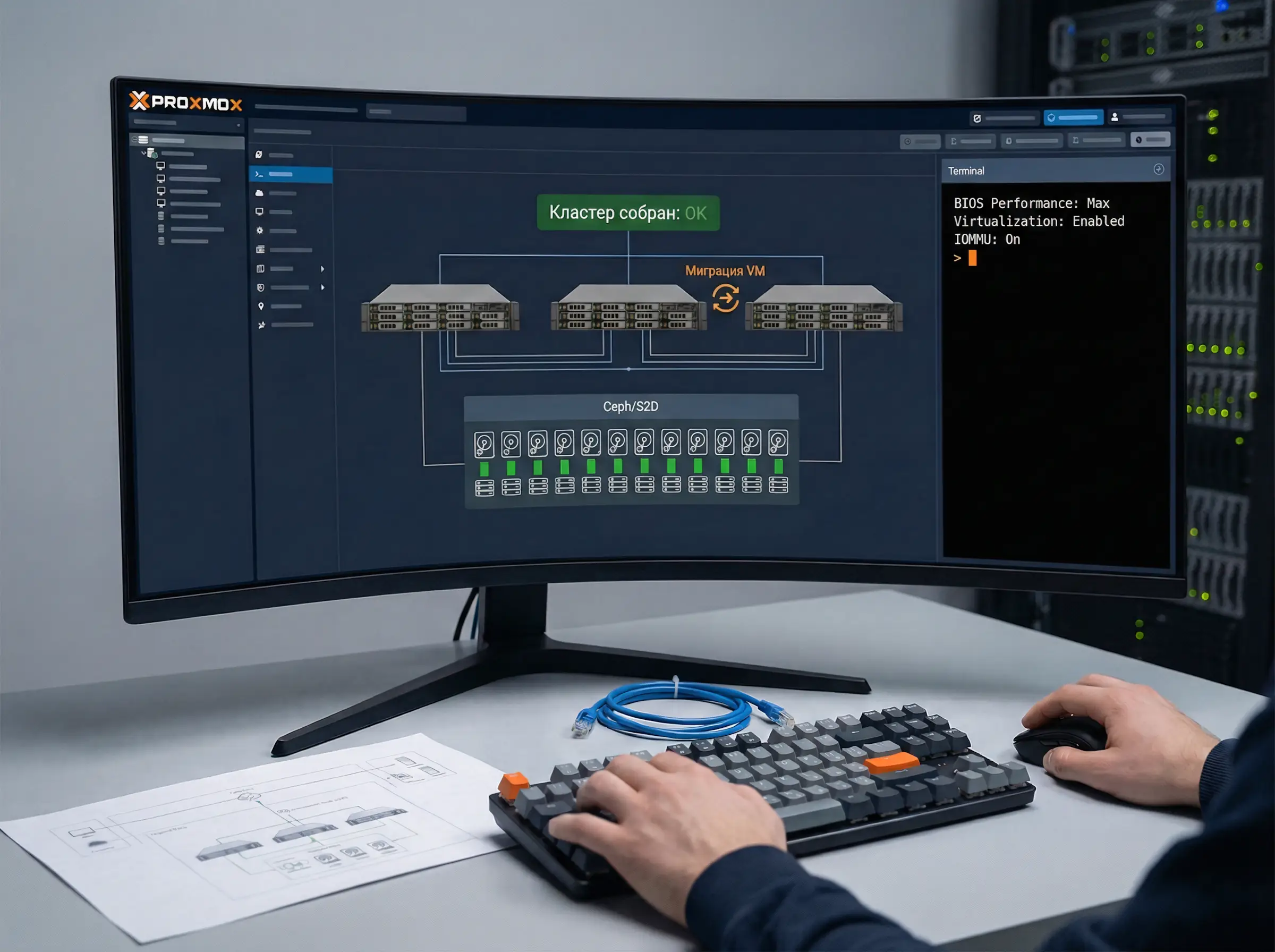 Настройка серверного кластера в среде Proxmox на рабочем месте системного администратора.