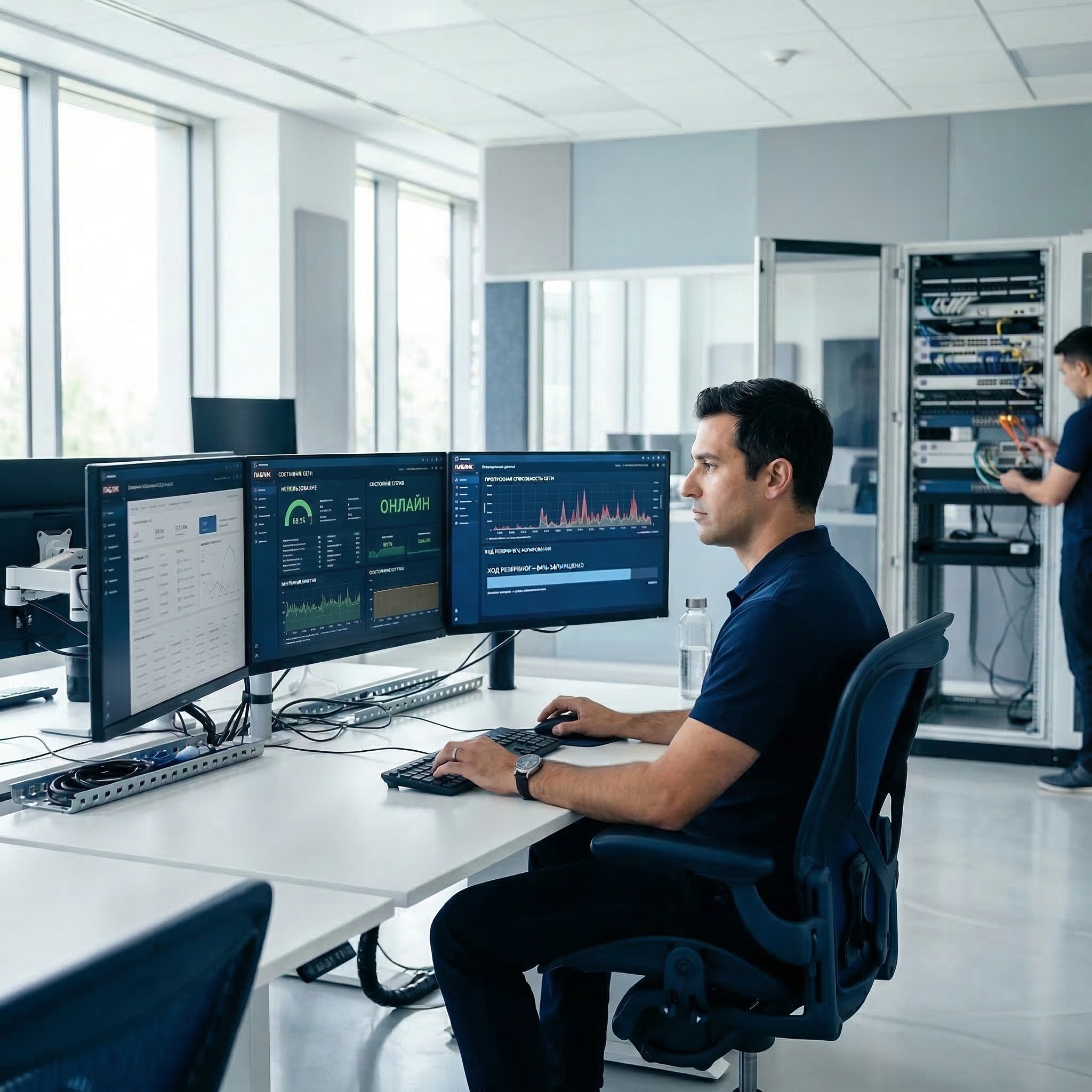 Офисный сотрудник проводит ИТ аутсорсинг