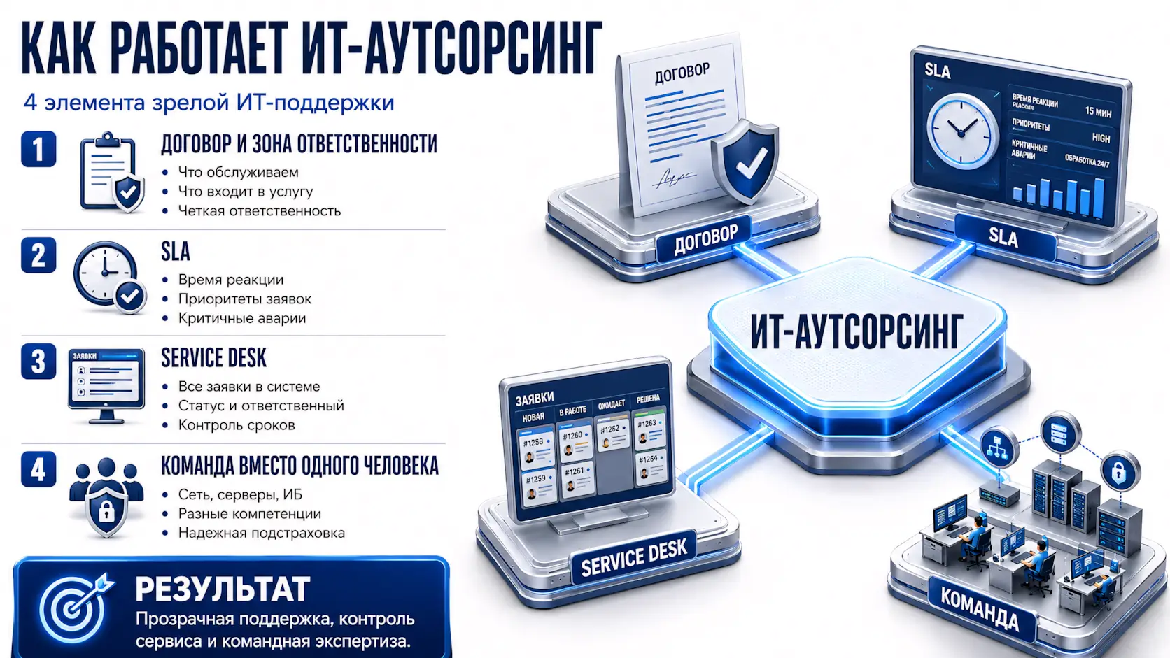 Изометрическое изображение - как работает ИТ аутсорсинг 4 критерия