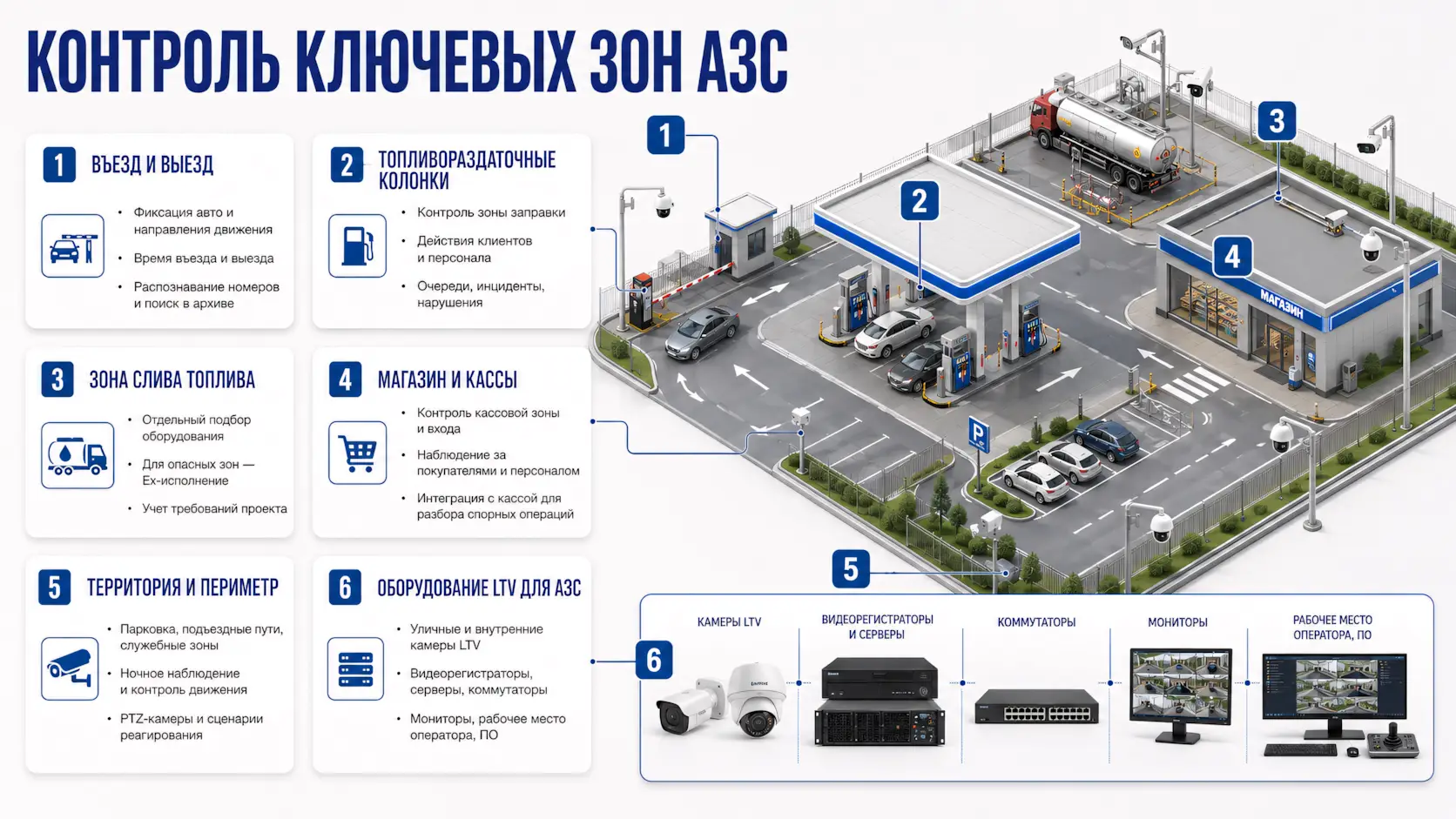 Контроль ключевых зон АЗС - изометрическое изображение