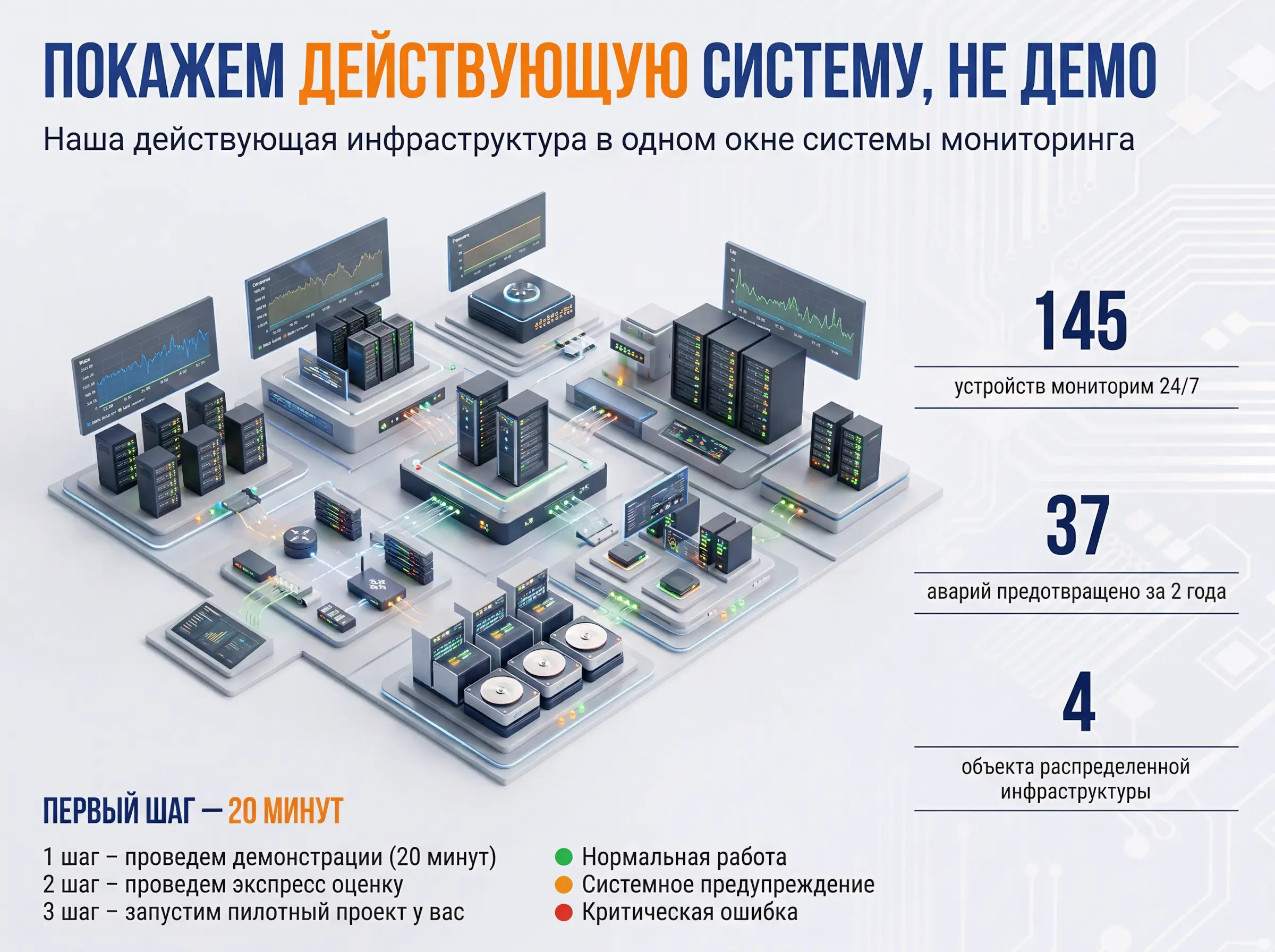 Демонстрационная схема действующей системы окна мониторинга ИТ ифраструктуры