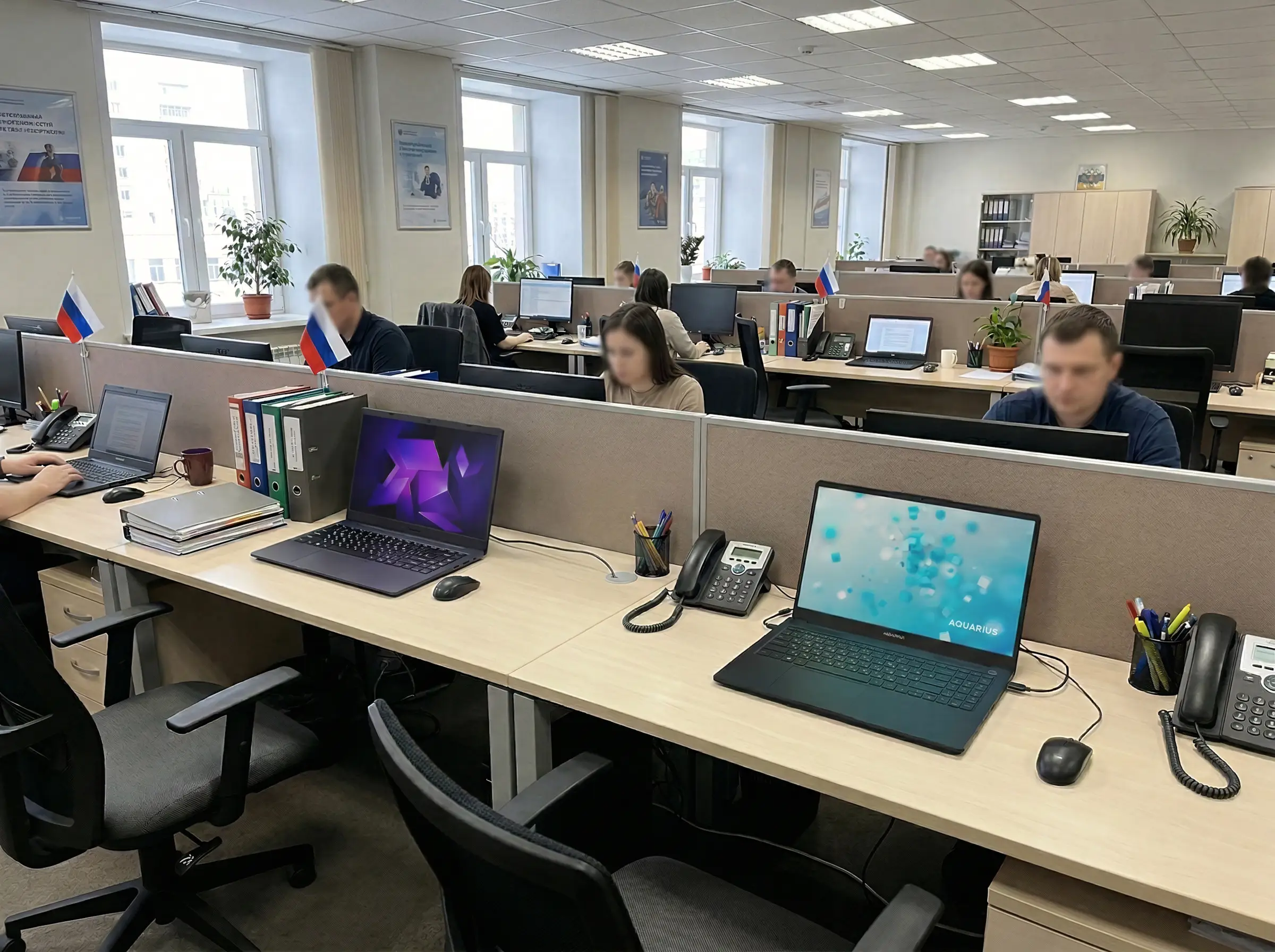 Рабочее помещение госорганов с ноутбуками и компьютерами