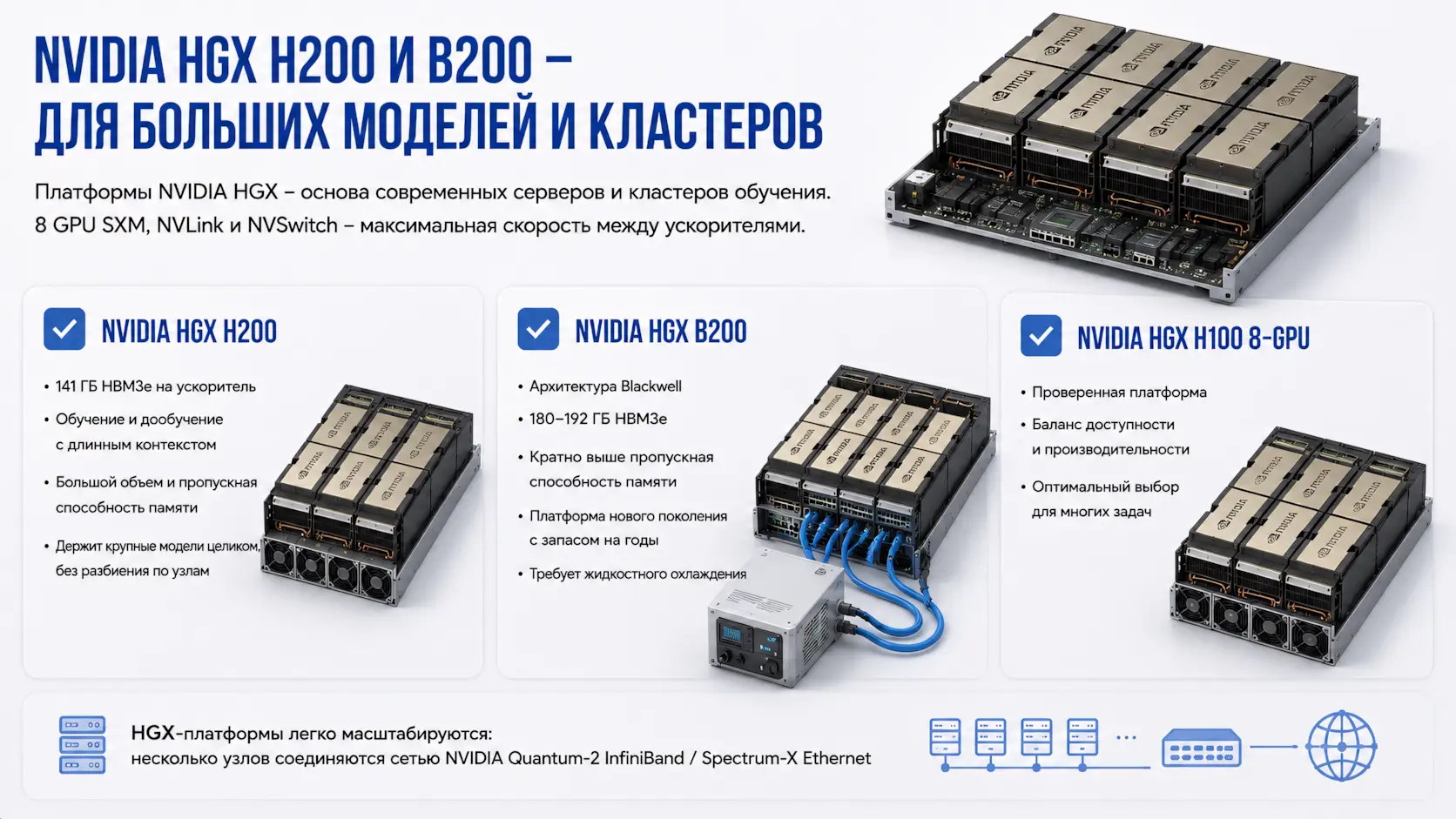 NVIDIA HGX H200 и B200 – для больших моделей и кластеров