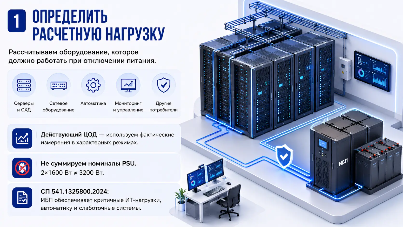 Инфографика - Определить расчетную нагрузку для ИБП ЦОД