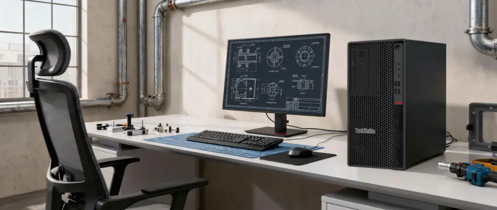 Рабочая станция для проектировщиков и инженеров - на мониторе чертежи