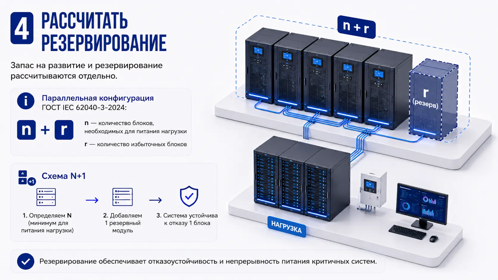 Инфографика - рассчитать резервирование отказоустойчивости и непрерывности питания критичных систем