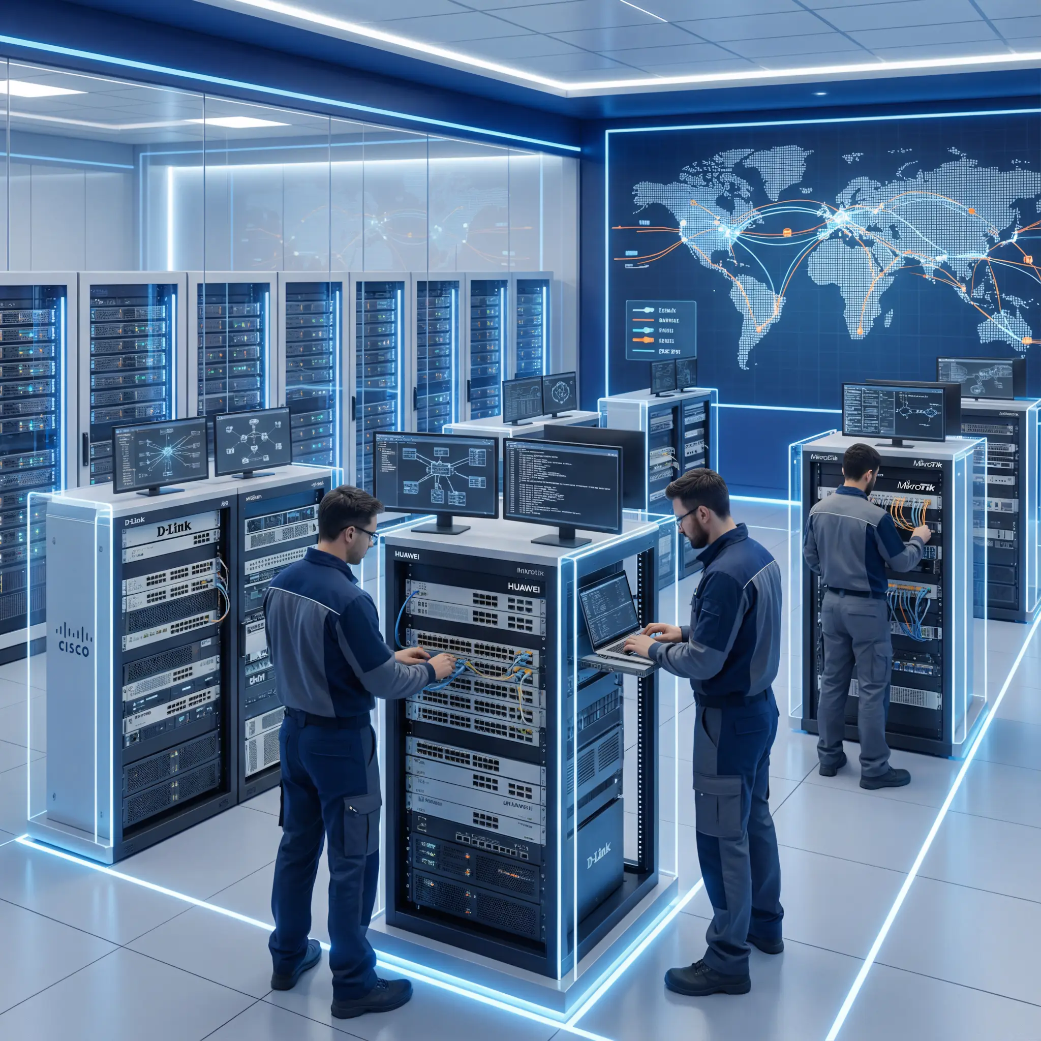 Сотрудники СИНТО выполняют обслуживание сетевого оборудования