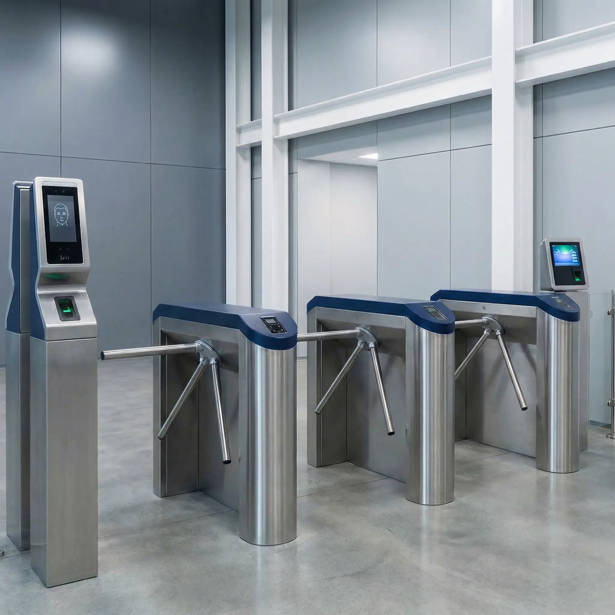 Система контроля с турникетами и камерами в помещении