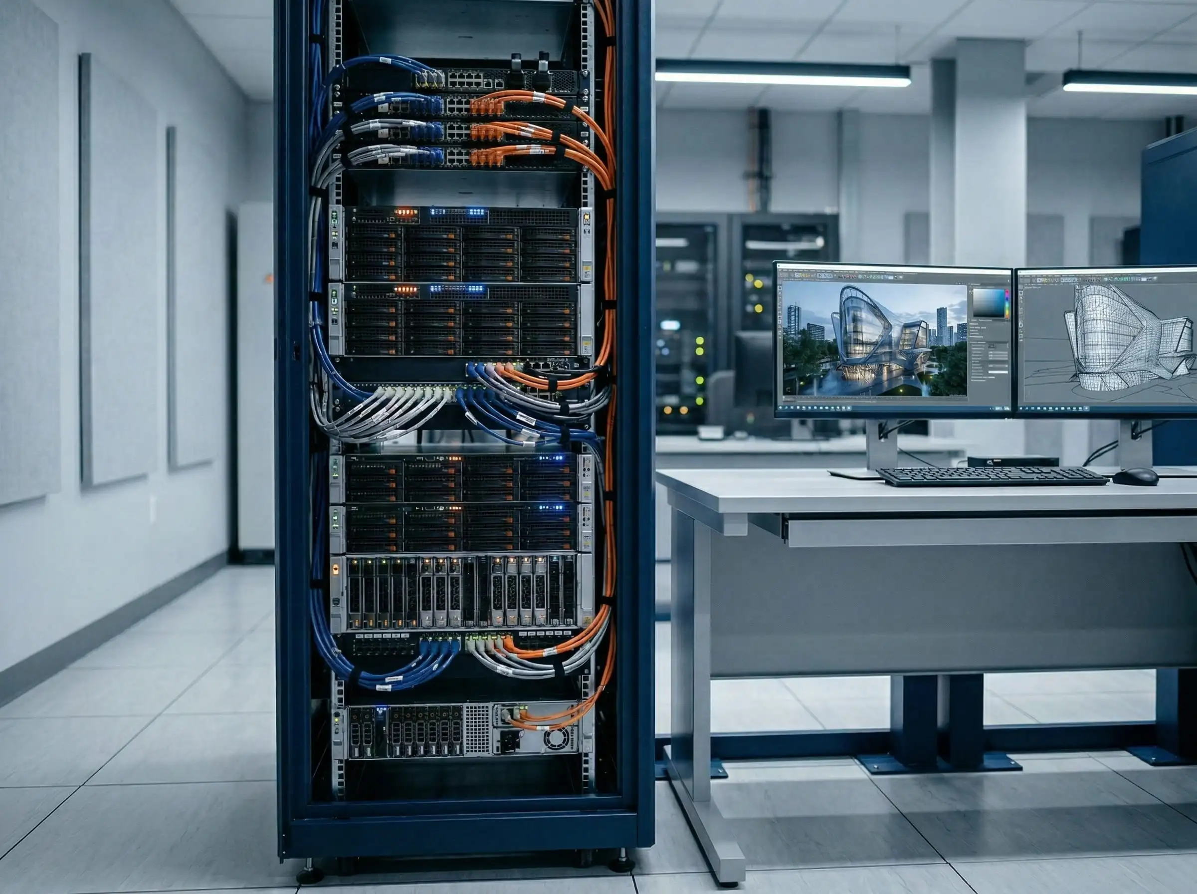 Сервер с GPU, рабочий стол с изображением рендеринга