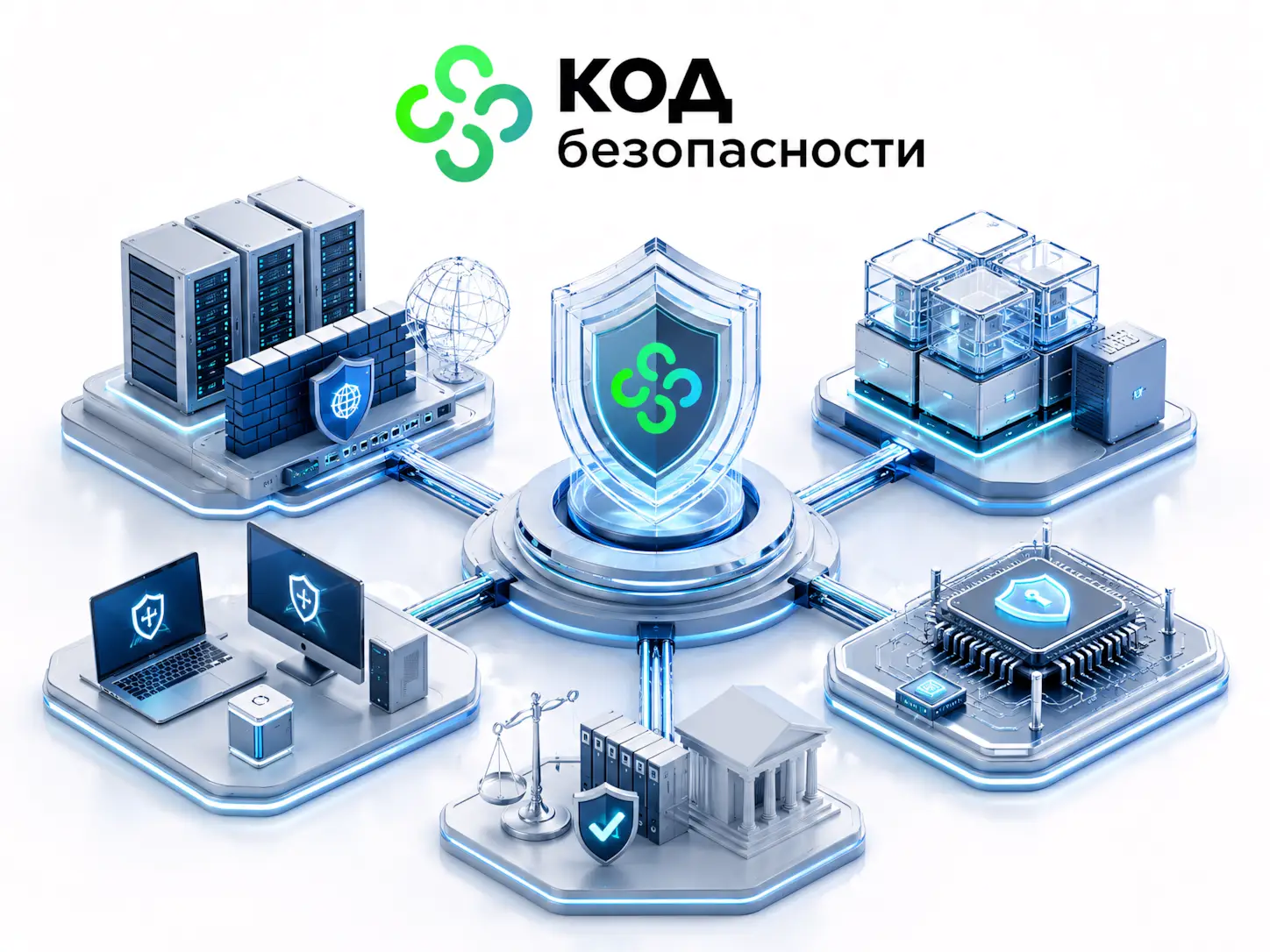 Изометрическое изображение решения защиты ИТ‑инфраструктуры на базе «Код Безопасности»