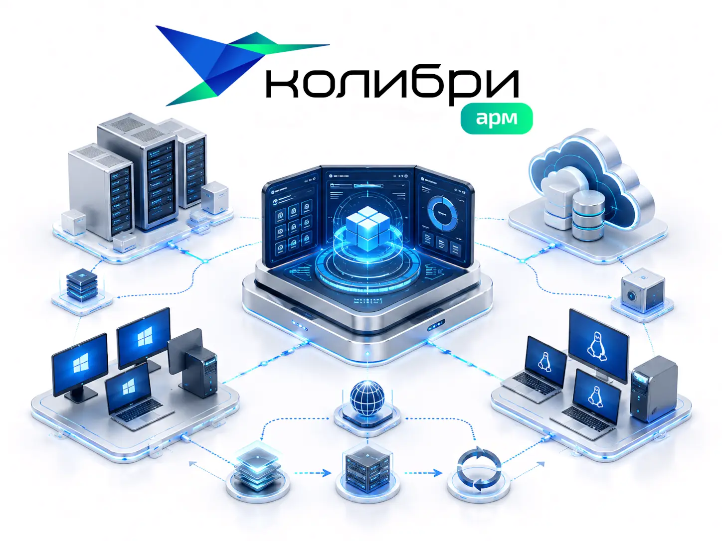 Абстрактное изображение миграции с Active Directory на Колибри-АРМ