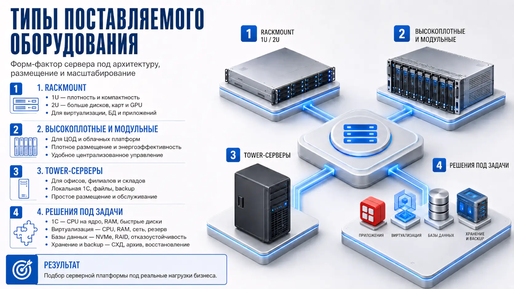Изометрическая схема - типы поставляемого серверного оборудования
