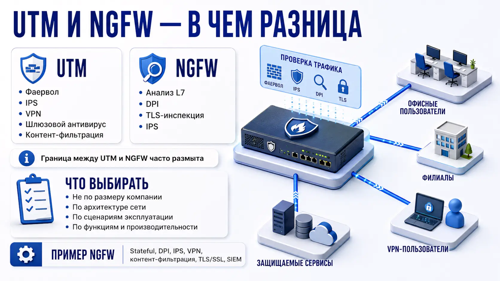 Инфографика UTM и NGFW - в чем разница и что выбрать