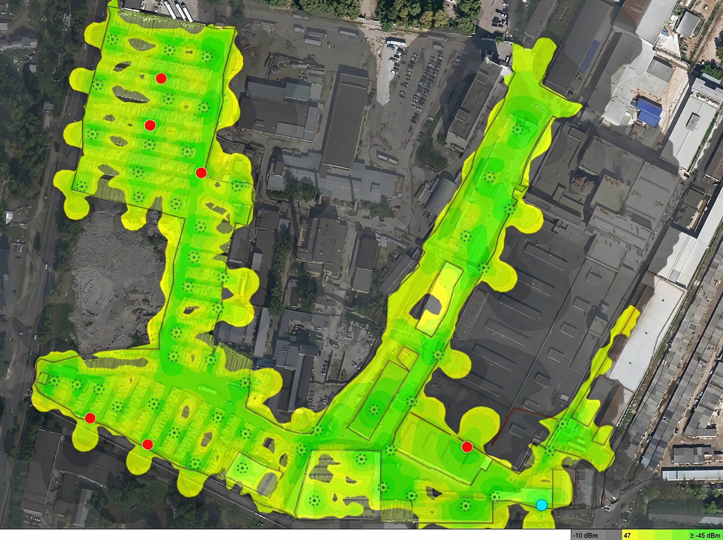 Схема моделирования распределения сигнала Wi-Fi на территории керамического завода.